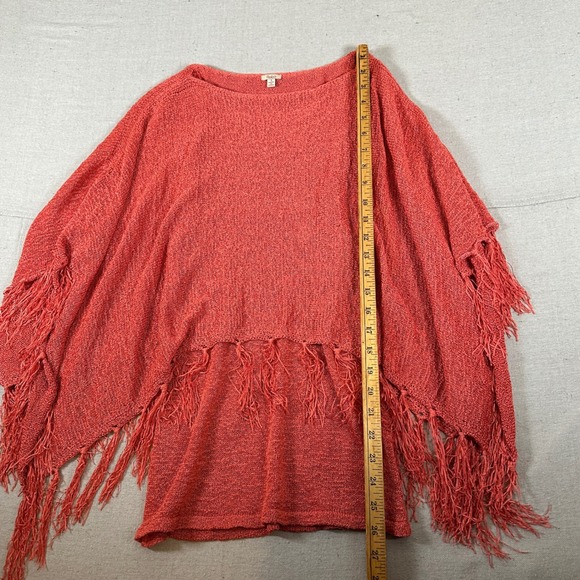 Coral Knit Fringe Poncho Sweater Top Orange Pink Boho Summer New Reba - Picture 6 of 6
